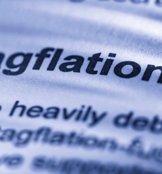 Closeup of the word stagflation in a book