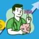 Graphic of male medical worker holding a piggy bank pointing to the words HSA